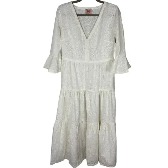 Le Sirenuse Taxi Bella Maxi Dress Embroidered Tiered Garden Summer Boho Party S Le Sirenuse Taxi Bella Maxi Dress Embroidered Tiered Garden Summer Boho Party S